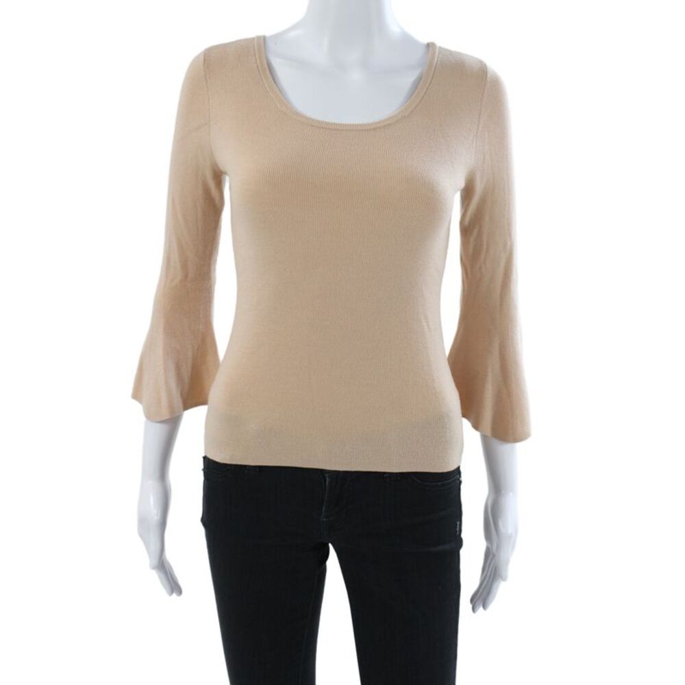 A.L.C. Women Merino Wool Scoop Neck Pullover Blouse Beige 3/4 Sleeve Size S